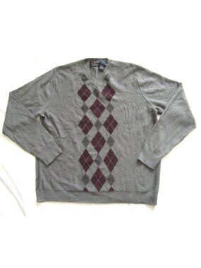 Garret Scott Men Sz XL Argyle Sweater Extra Fine Merino Wool Preppy Old Money